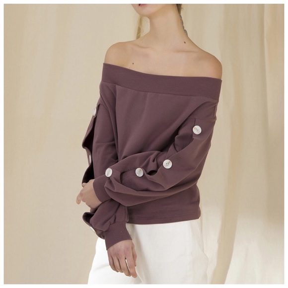 🌸 Soft Button Sleeve Off The Shoulder Top - Picture 4 of 8